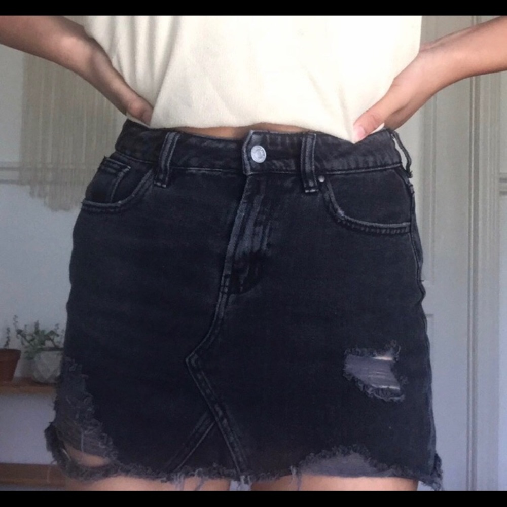 PacSun distressed mini black jean skirt